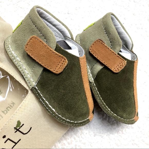 Pipit Suede Stripe Olive Green Baby Shoes Size 3 - Picture 2 of 11
